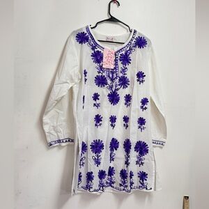 Viva Womens hand embroidered purple kurta print long sleeve embroidered top